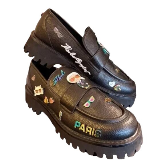 Karl Lagerfeld Shoes - Karl Lagerfeld Paris Black Gaston Loafers Size 8 – Embellished Karl Graphic